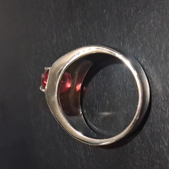 Men's Salmon Quartz & Ruby CZ Stainless Steel Ring - Picture 6 of 14